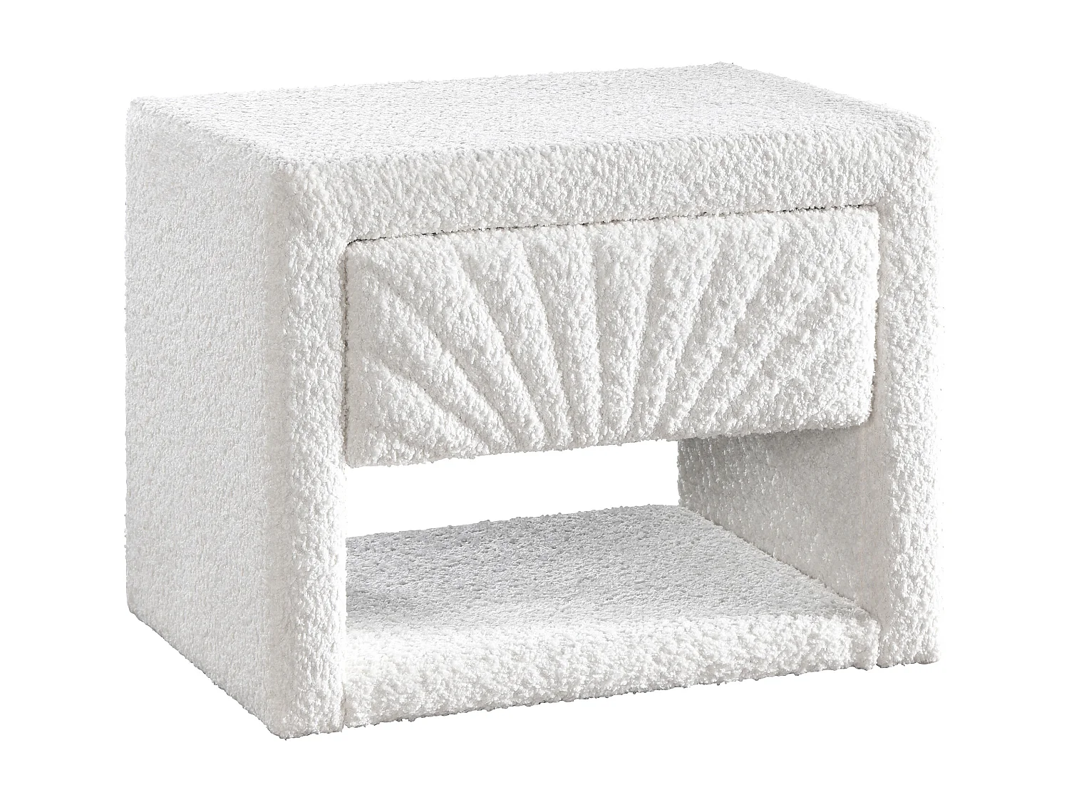 Table de chevet - 1 tiroir et 1 niche - Tissu bouclette - Blanc - ULAMI