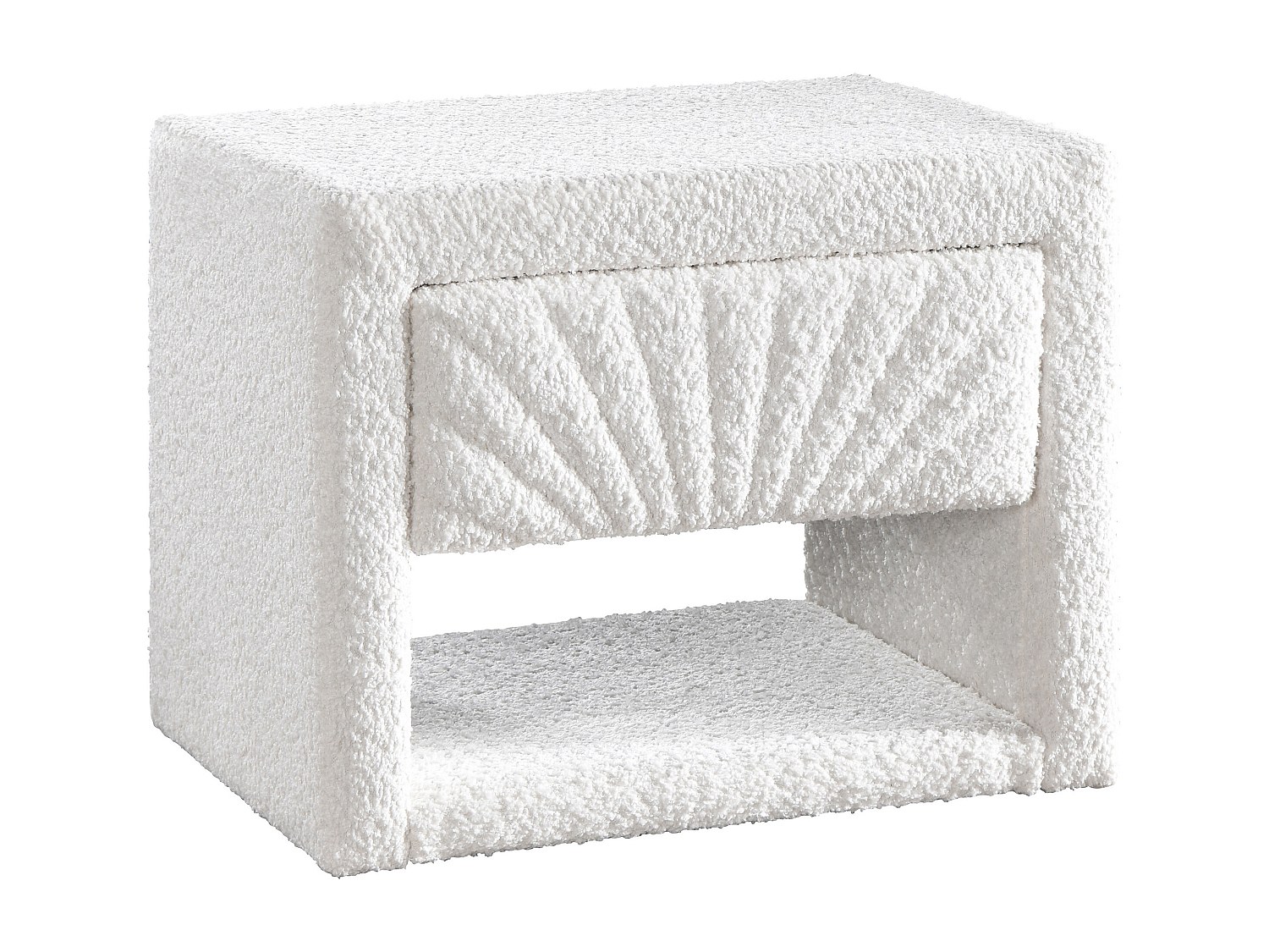 Nachttisch - 1 Schublade und 1 Ablage - Bouclé-Stoff - Weiß - ULAMI günstig online kaufen