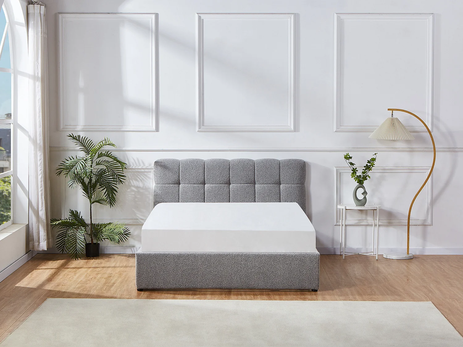 Lit coffre 140 x 190 cm - Tissu bouclette - Gris - MAZIRI