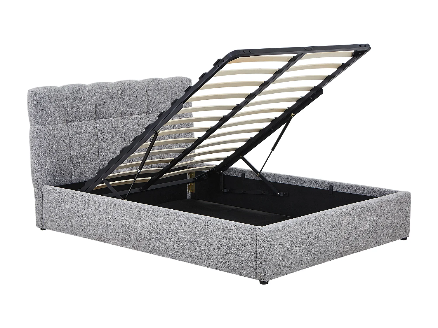 Lit coffre 160 x 200 cm - Tissu bouclette - Gris - MAZIRI