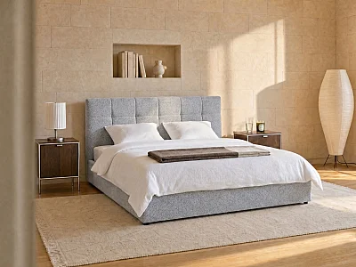 Lit coffre 160 x 200 cm - Tissu bouclette - Gris - MAZIRI