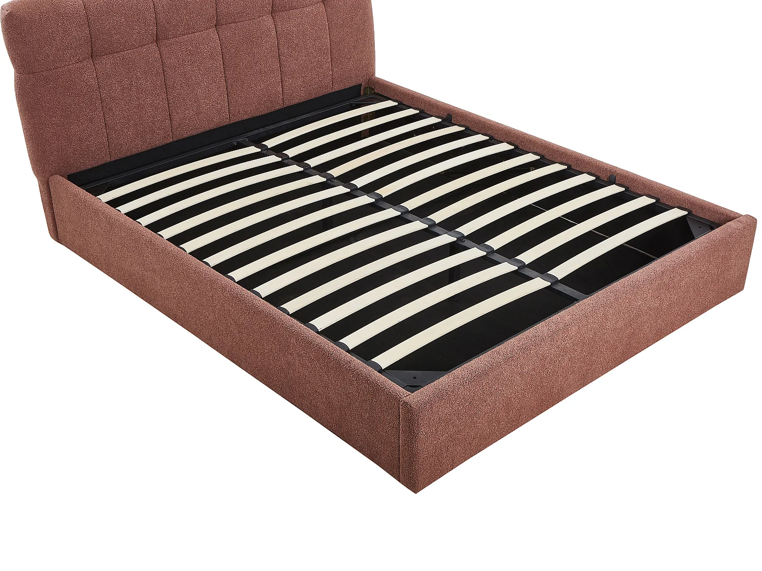 Lit coffre 140 x 190 cm - Tissu bouclette - Terracotta - MAZIRI