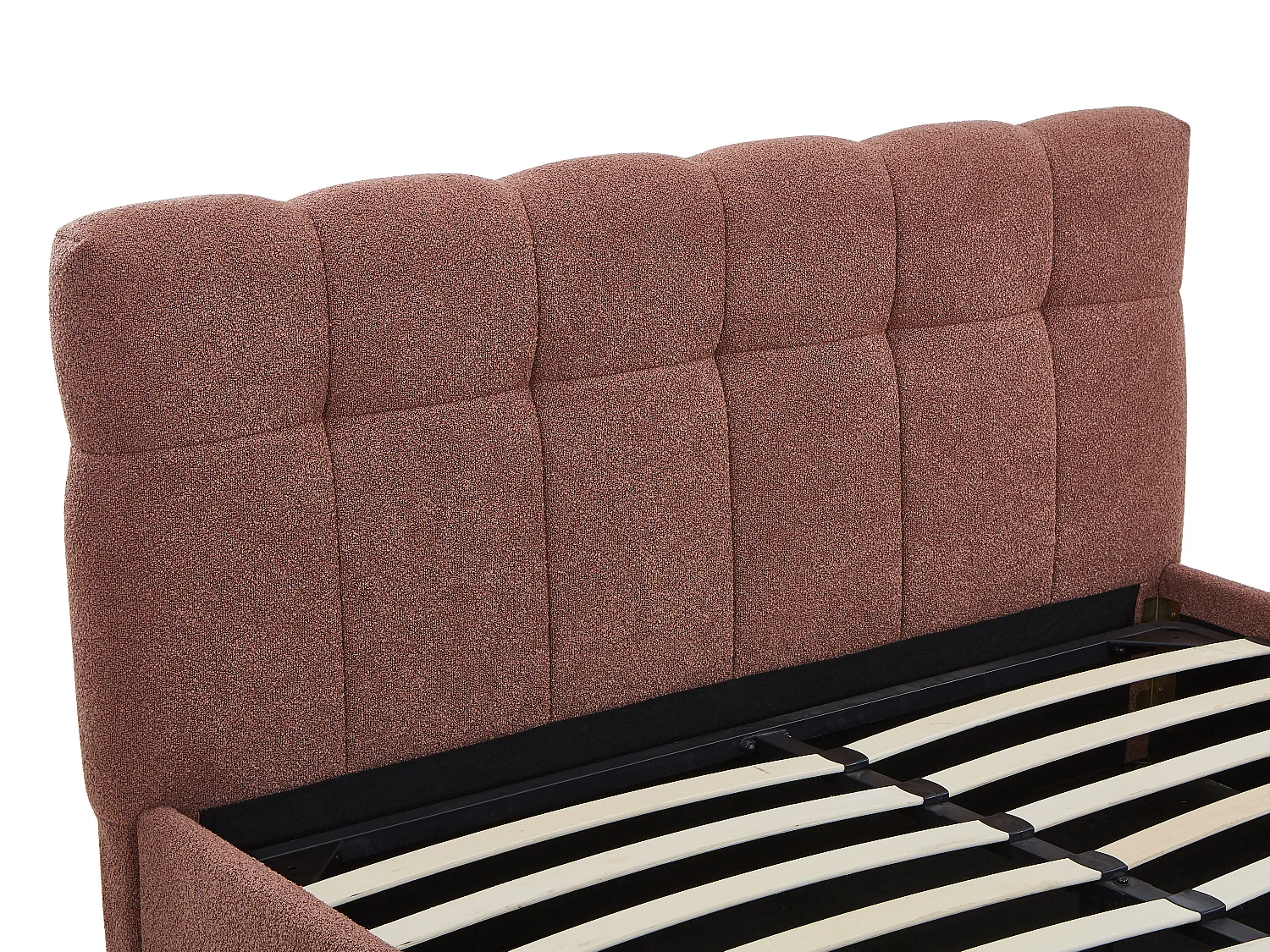 Lit coffre 140 x 190 cm - Tissu bouclette - Terracotta - MAZIRI