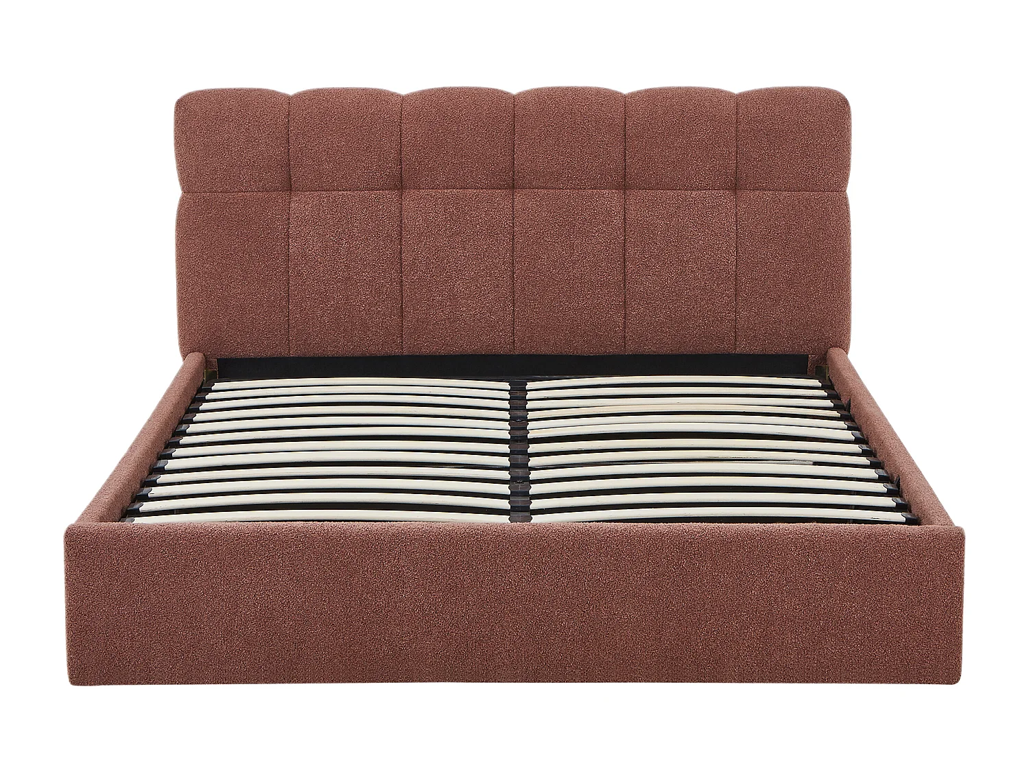 Lit coffre 160 x 200 cm - Tissu bouclette - Terracotta - MAZIRI