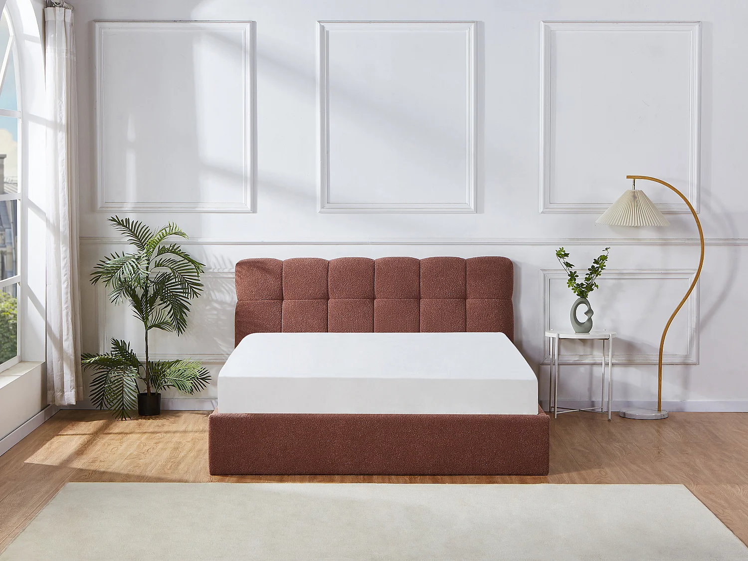 Lit coffre 160 x 200 cm - Tissu bouclette - Terracotta - MAZIRI