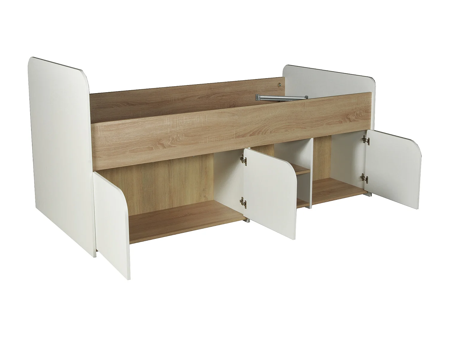 Cama 90 x 190 cm con almacenaje - Color: Natural y blanco - LOSTYA