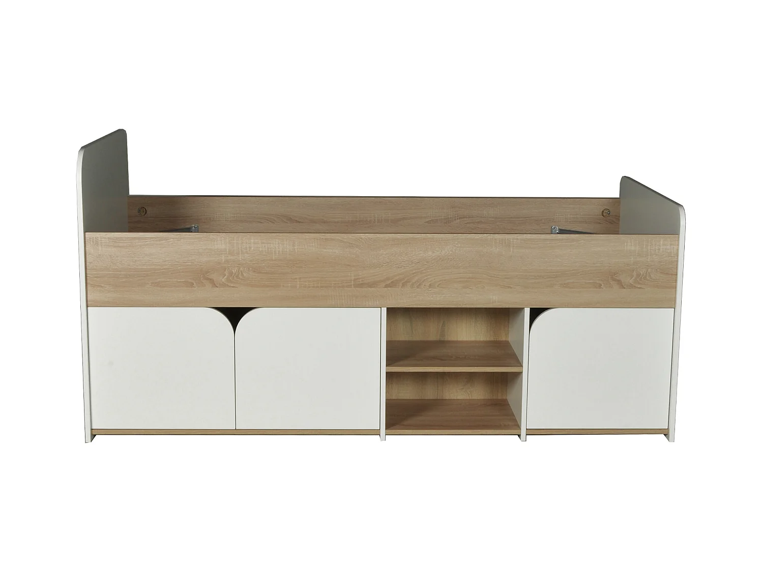 Cama 90 x 190 cm con almacenaje - Color: Natural y blanco - LOSTYA