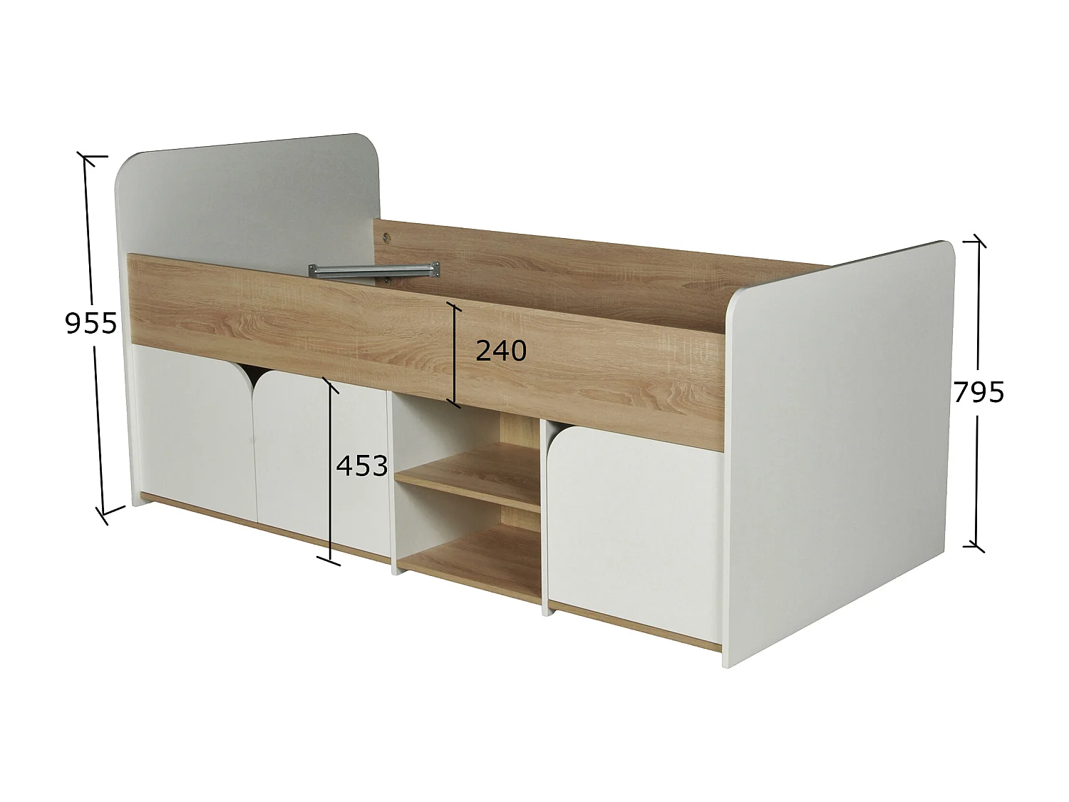 Cama 90 x 190 cm con almacenaje - Color: Natural y blanco - LOSTYA