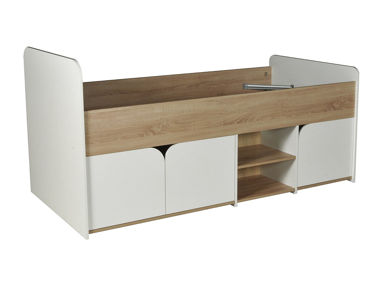 Bett 90 x 190 cm mit Stauraum - Farbe: Natur und weiß - LOSTYA günstig online kaufen