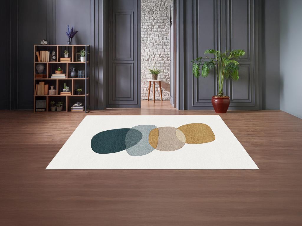 Teppich mit abstraktem Muster - 160 x 230 cm - Weiß, Blau, Gelb - MONTELARA günstig online kaufen