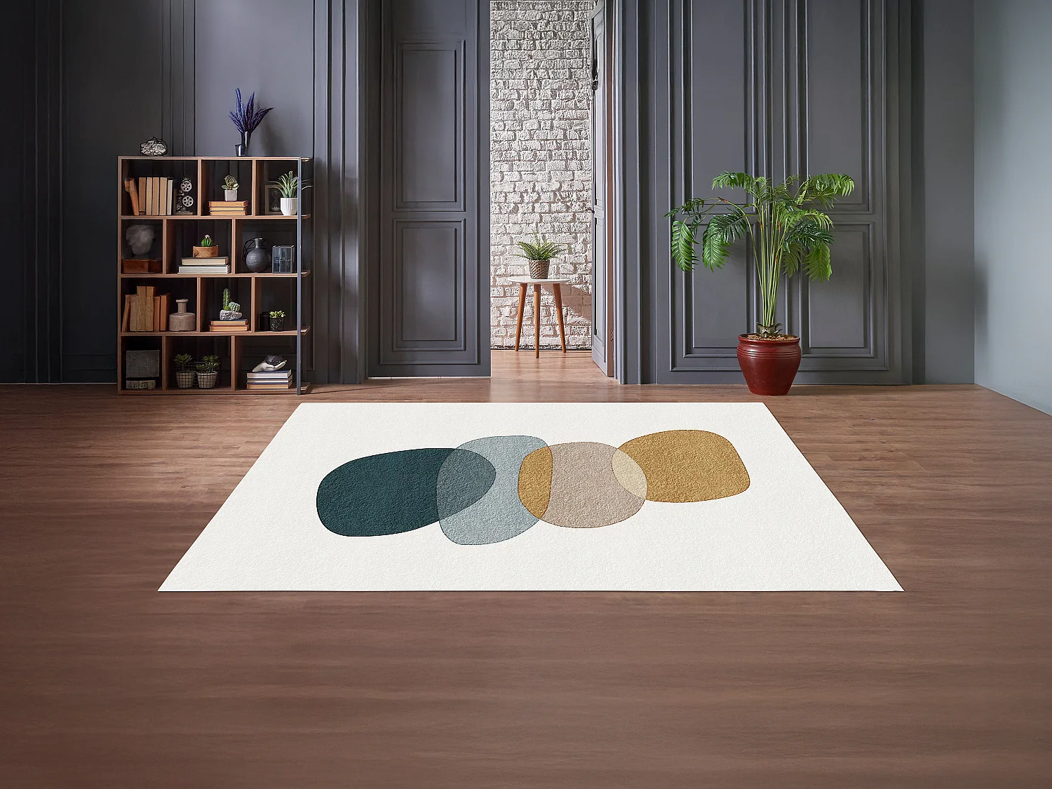 Tapis  à motif abstrait  160 x 230 cm - Blanc, bleu, jaune - MONTELARA