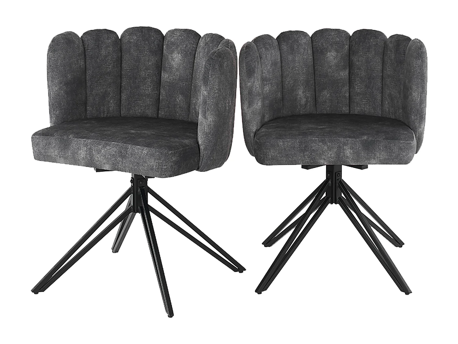 Set van 2 draaibare eetkamerstoelen met bloemblaadjesrugleuning - 51 x 58,5 x 76,5 cm - fluweel en metalen poten - grijs