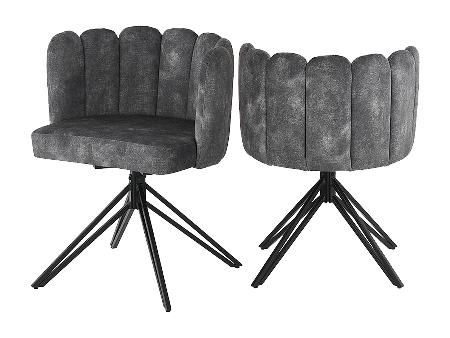 Set van 2 draaibare eetkamerstoelen met bloemblaadjesrugleuning - 51 x 58,5 x 76,5 cm - fluweel en metalen poten - grijs