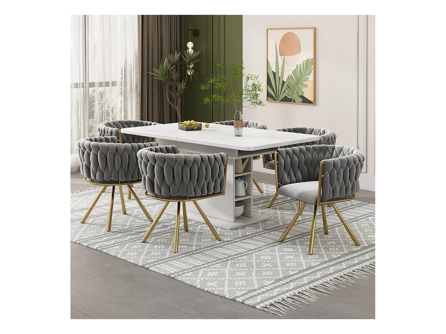Lot de 6 chaises de salle à manger pivotantes avec accoudoirs - 59 x 54 x 72 cm - Velours - Gris + or
