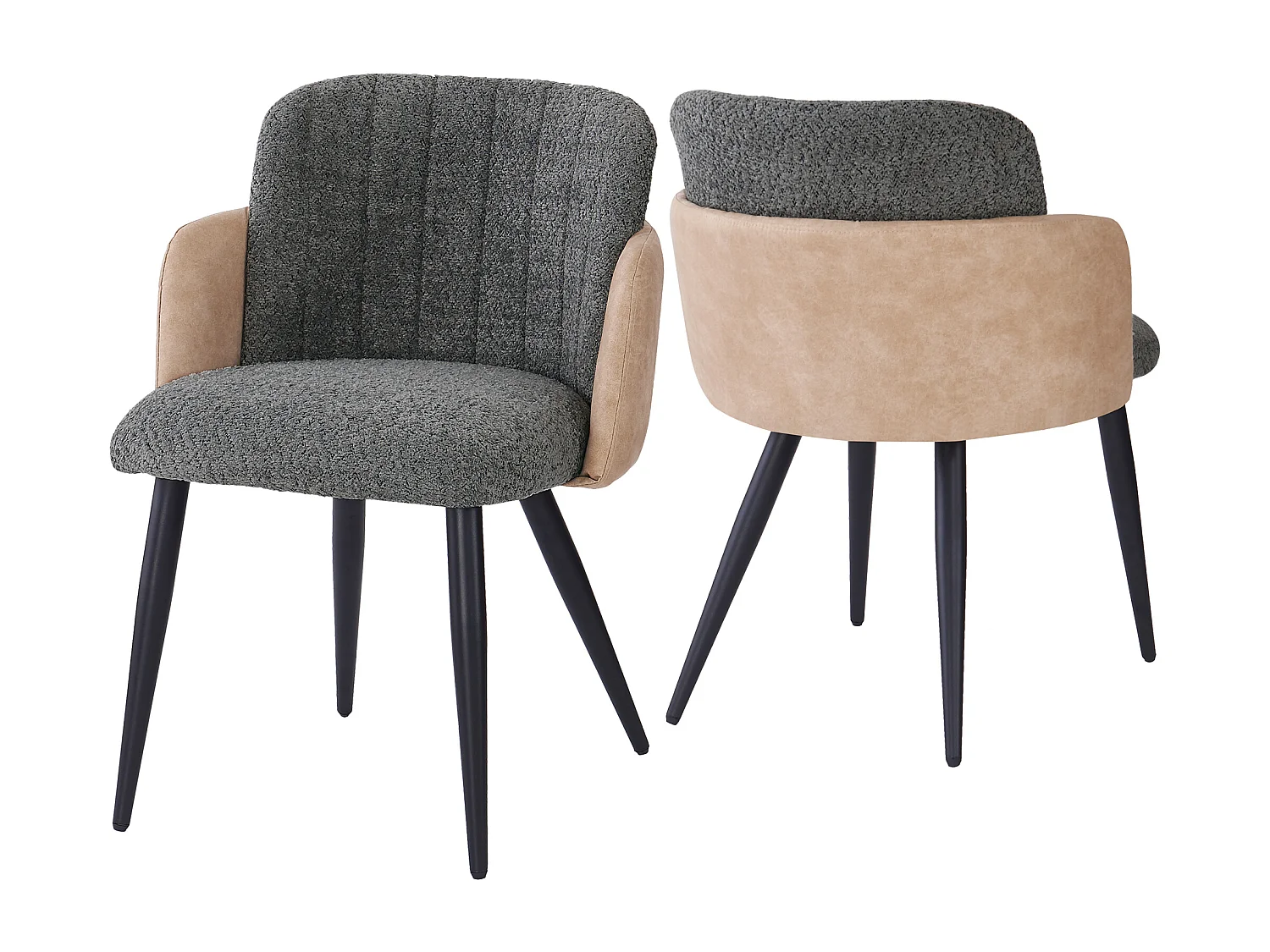 Conjunto de 2 cadeiras de jantar com braços - 57 x 58 x 76,5 cm - Veludo e pernas de metal - Cinza