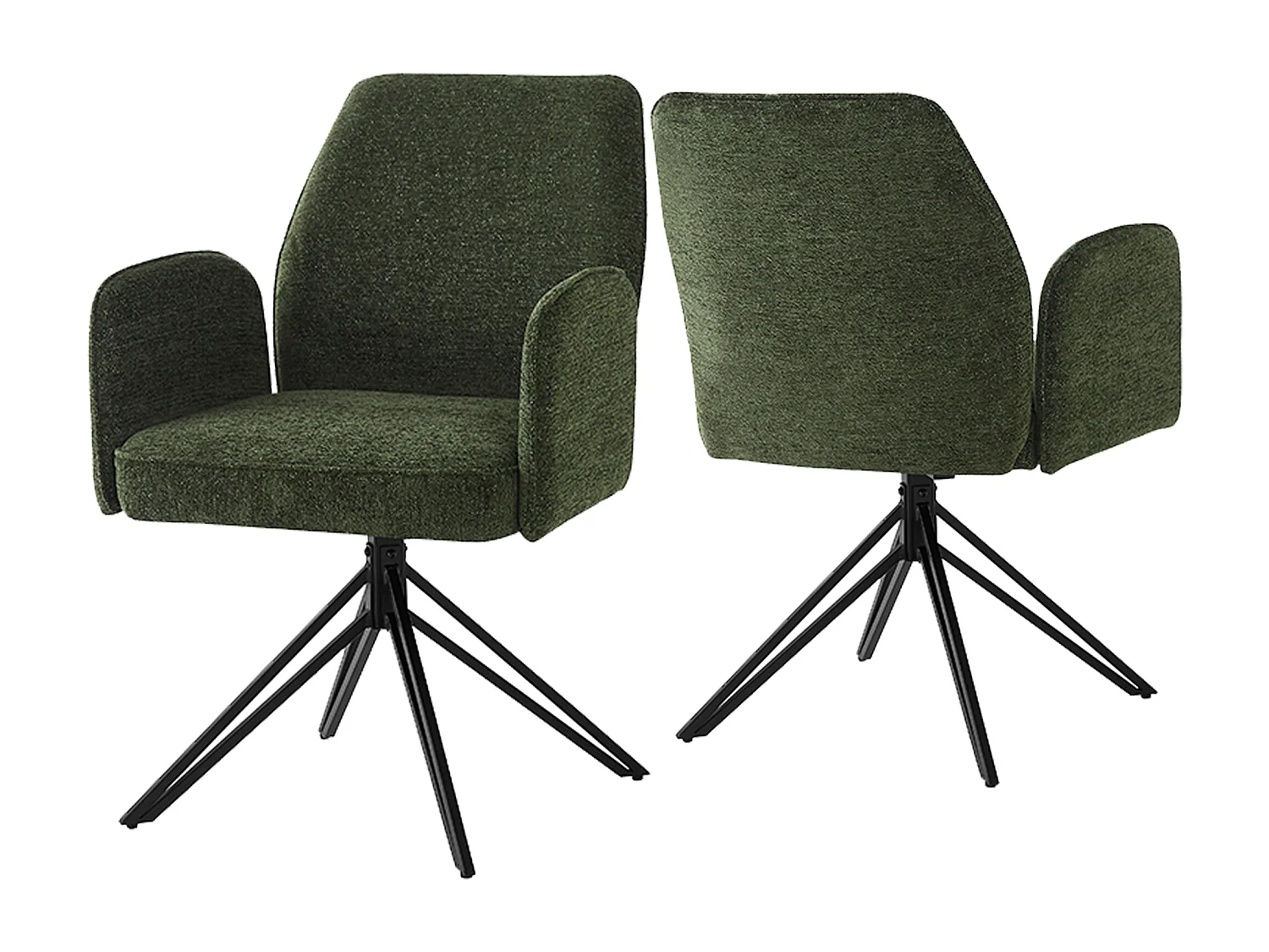 Lot de 2 chaises de salle à manger pivotantes - 62 x 67.5 x 88.5 cm - Velours et pieds en métal - Vert foncé