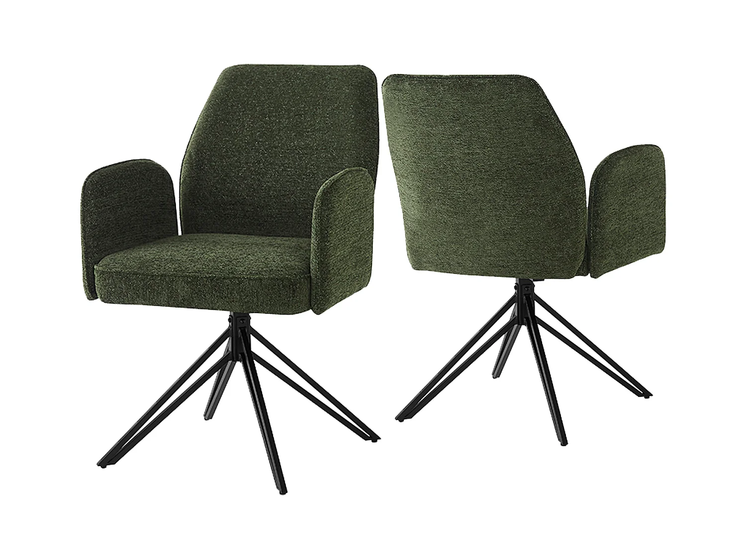 Lot de 2 chaises de salle à manger pivotantes - 62 x 67.5 x 88.5 cm - Velours et pieds en métal - Vert foncé