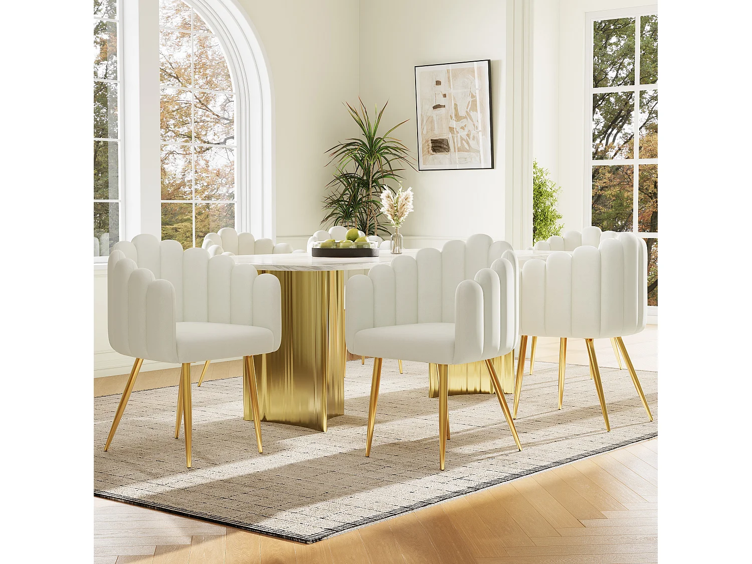 Set van 4 eetkamerstoelen - 61 x 51,5 x 82 cm - fluweel en gegalvaniseerde gouden ijzeren poten - beige