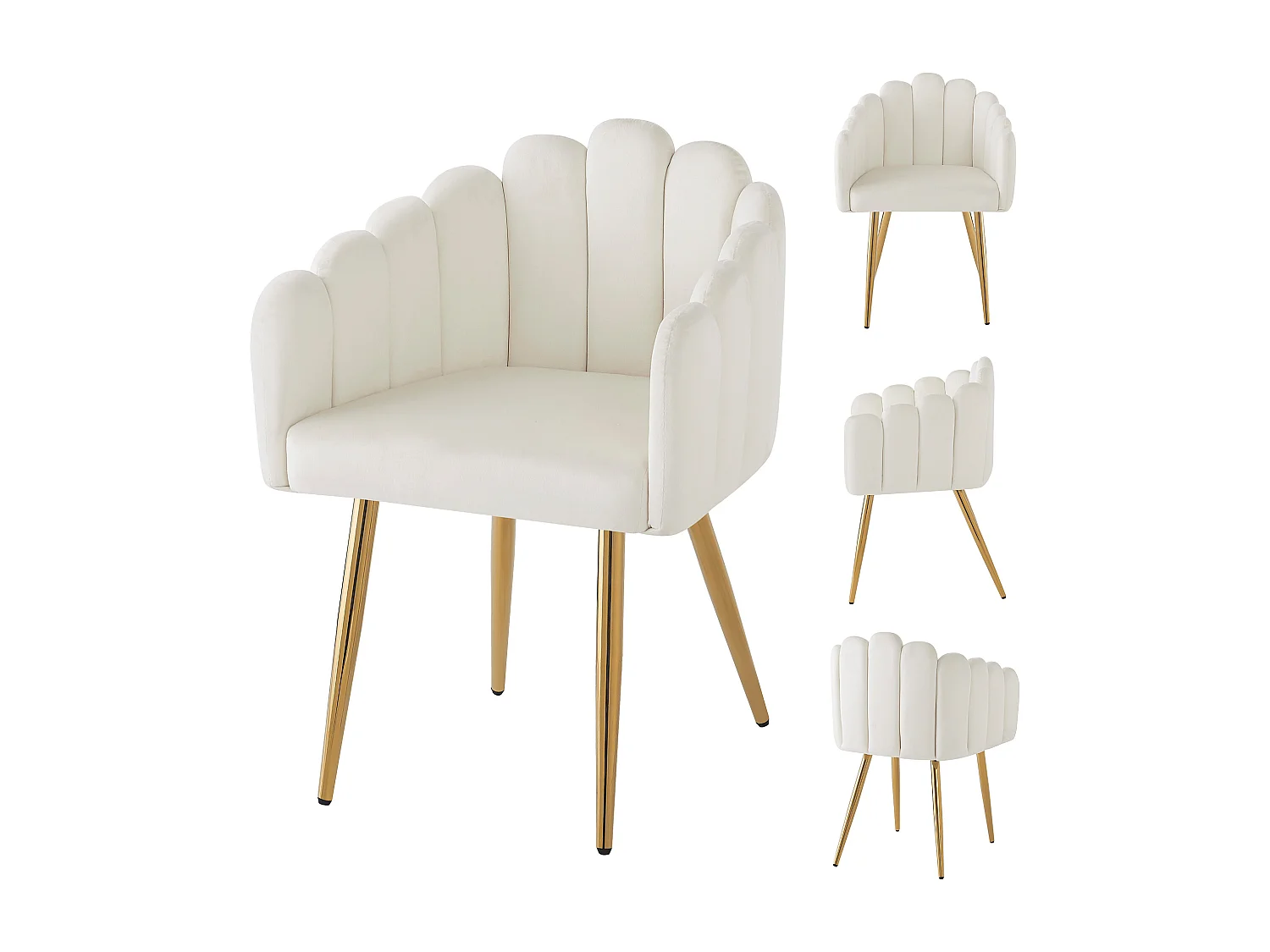 Set van 4 eetkamerstoelen - 61 x 51,5 x 82 cm - fluweel en gegalvaniseerde gouden ijzeren poten - beige