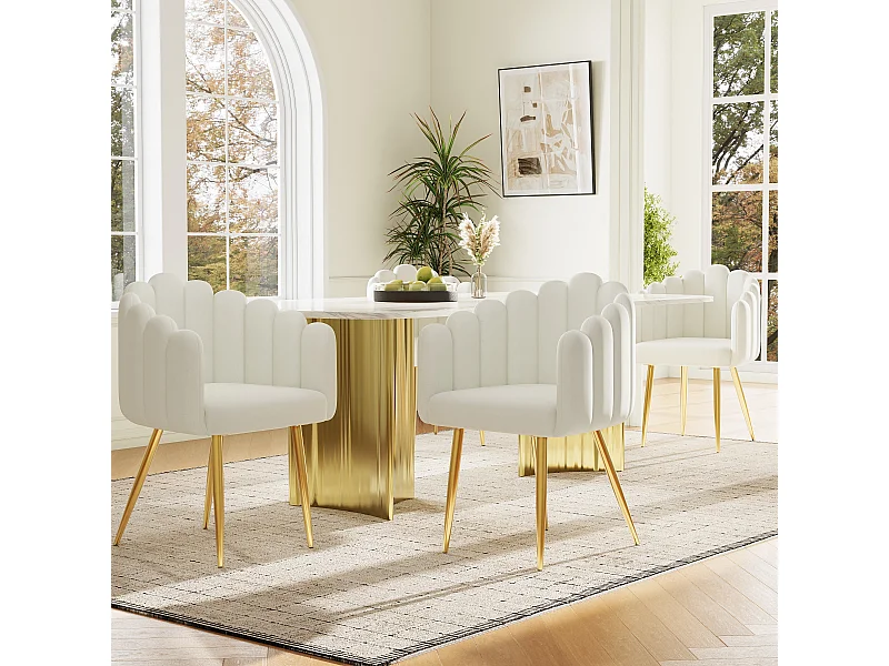 Set van 4 eetkamerstoelen - 61 x 51,5 x 82 cm - fluweel en gegalvaniseerde gouden ijzeren poten - beige