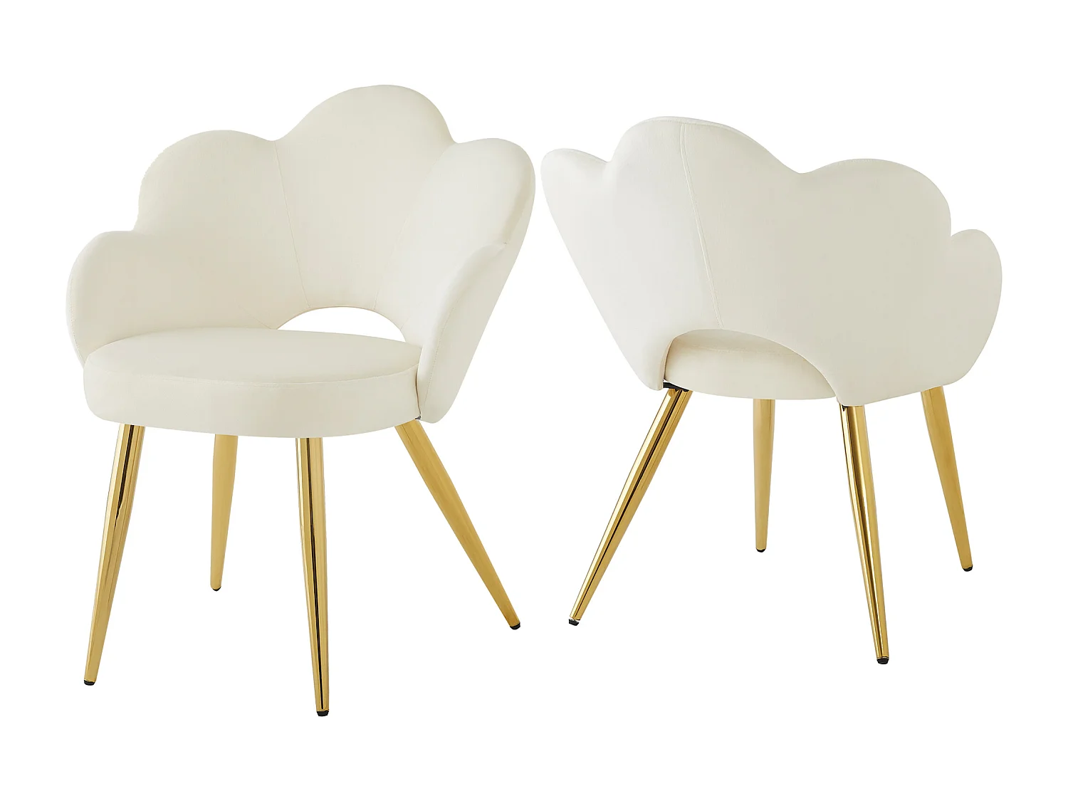 Lot de 2 chaises de salle à manger - 50 x 46.5 x 85 cm - Velours et pieds en fer doré galvanisé - Design floral - Beige
