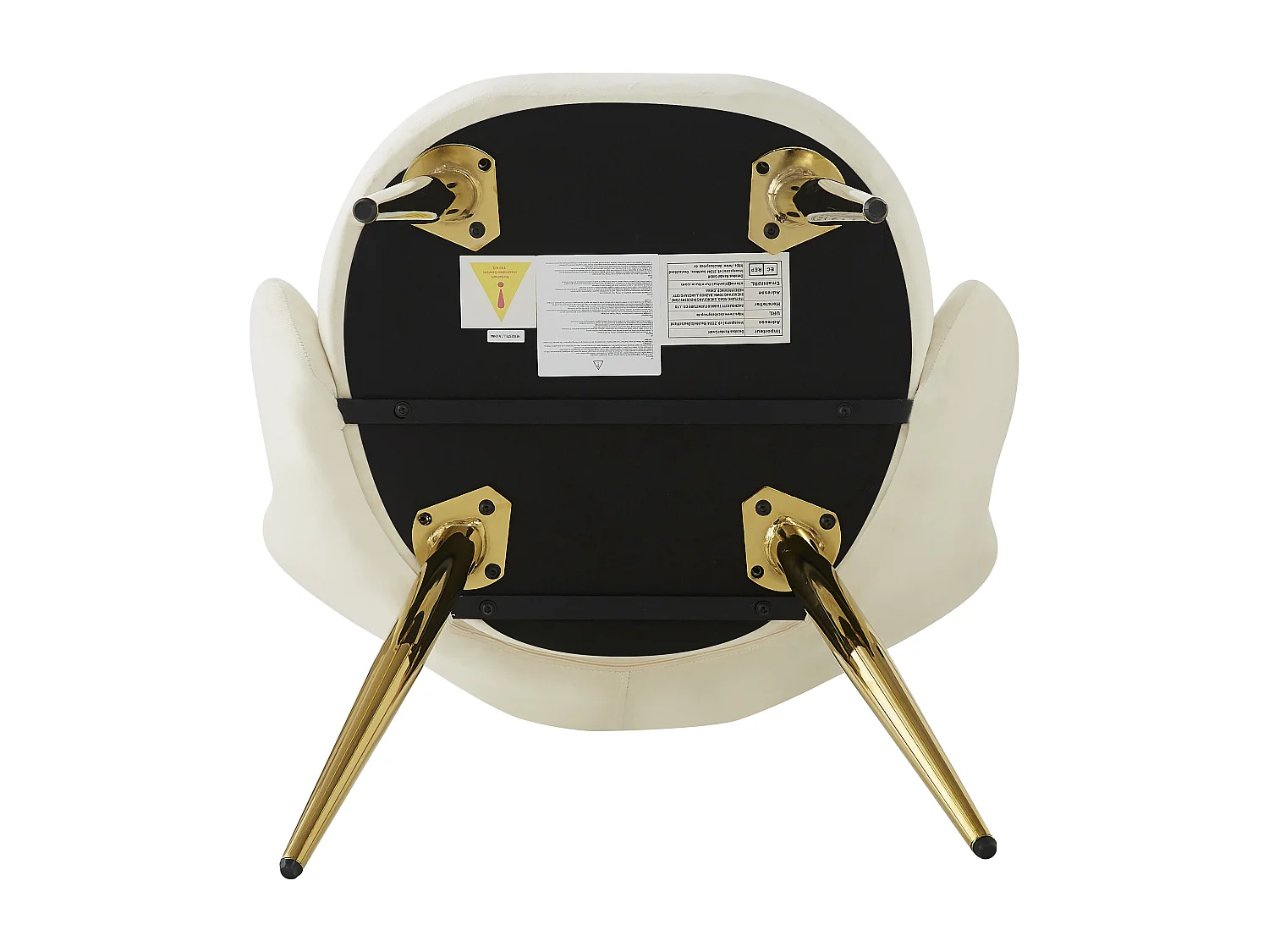 Lot de 2 chaises de salle à manger - 50 x 46.5 x 85 cm - Velours et pieds en fer doré galvanisé - Design floral - Beige