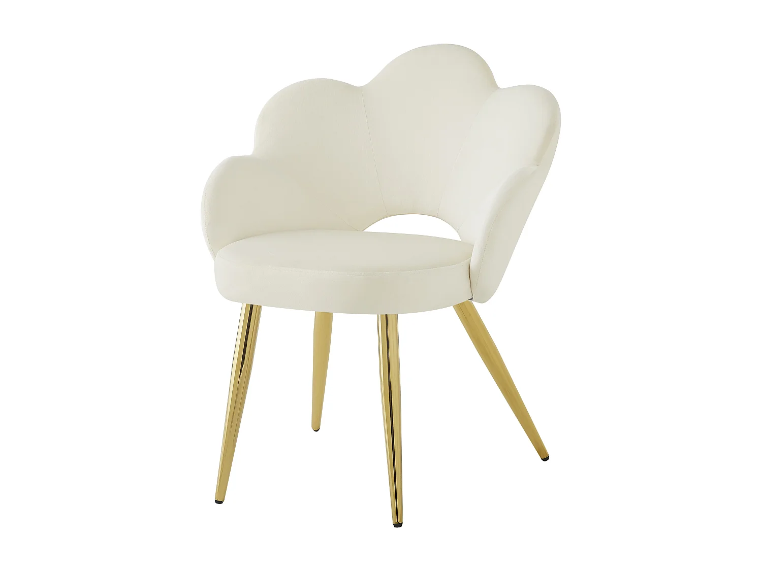 Lot de 2 chaises de salle à manger - 50 x 46.5 x 85 cm - Velours et pieds en fer doré galvanisé - Design floral - Beige