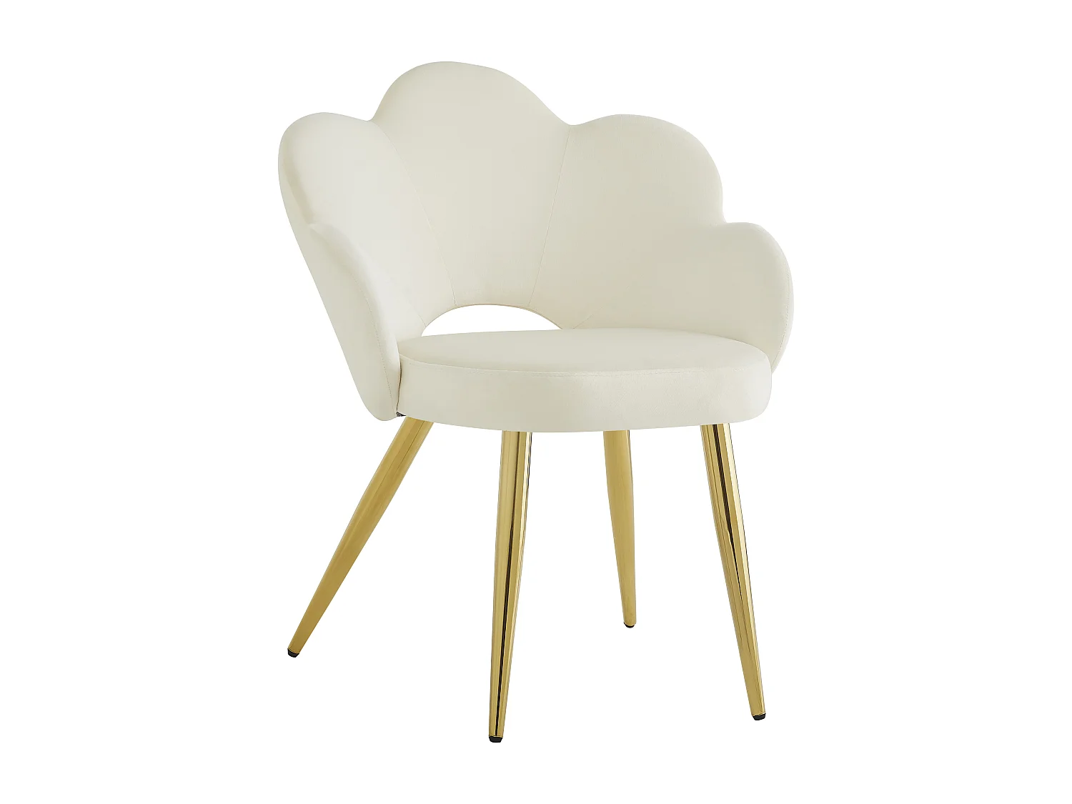 Lot de 2 chaises de salle à manger - 50 x 46.5 x 85 cm - Velours et pieds en fer doré galvanisé - Design floral - Beige