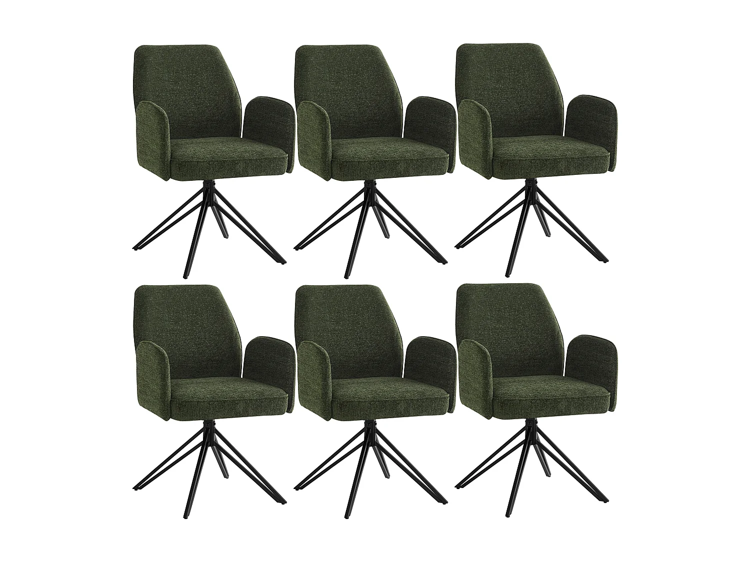 Set van 6 draaibare eetkamerstoelen - 62 x 67,5 x 88,5 cm - Fluwelen en metalen poten - Donkergroen