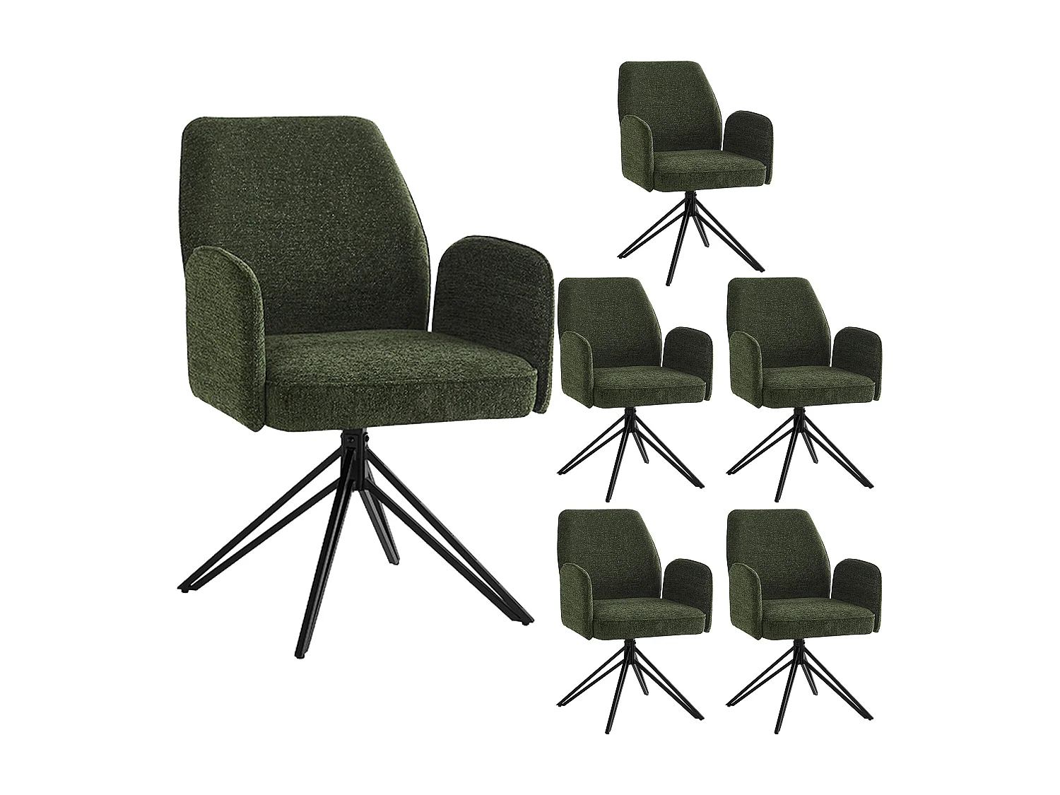 Lot de 6 chaises de salle à manger pivotantes - 62 x 67.5 x 88.5 cm - Velours et pieds en métal - Vert foncé