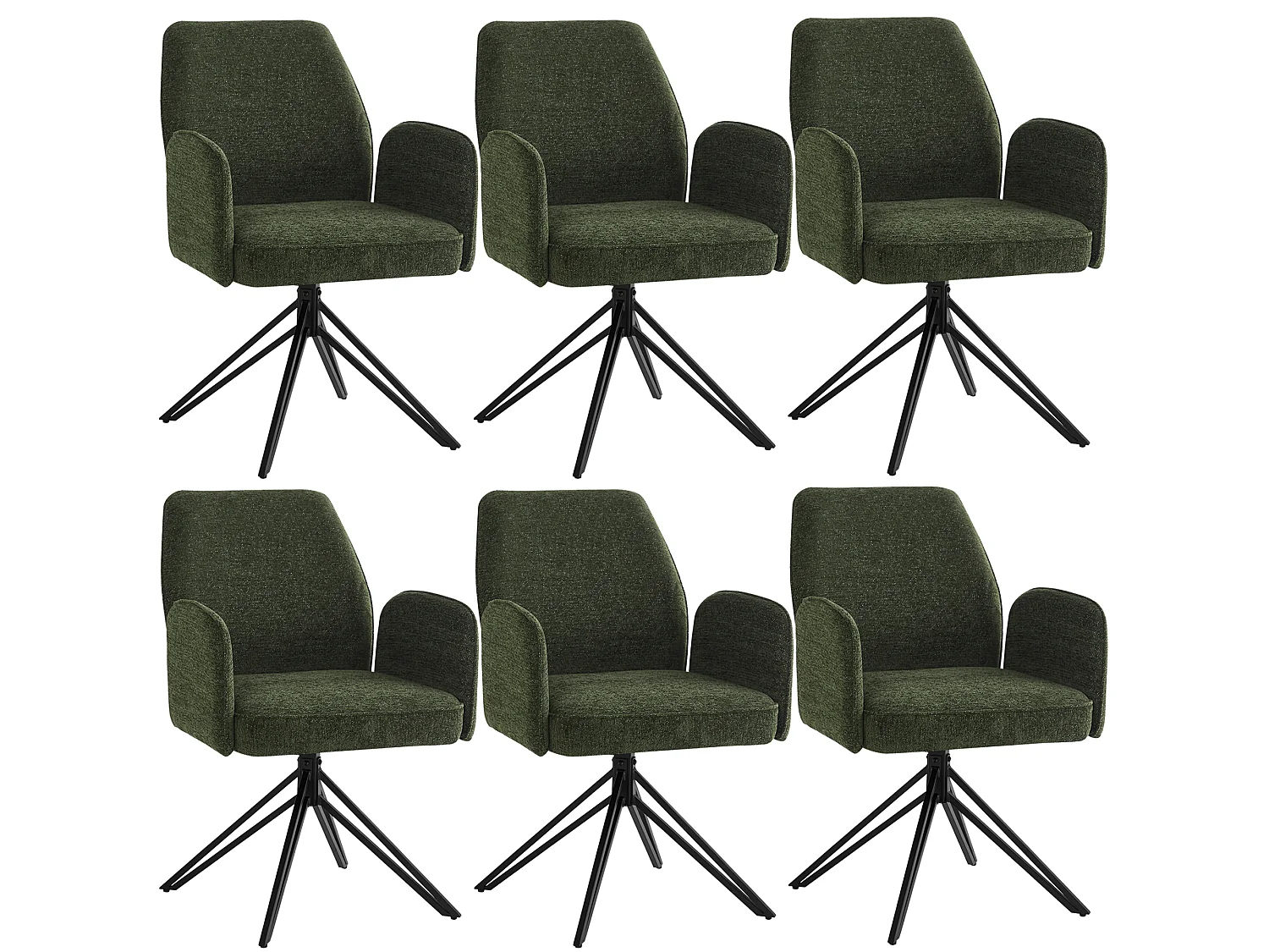 Set van 6 draaibare eetkamerstoelen - 62 x 67,5 x 88,5 cm - Fluwelen en metalen poten - Donkergroen