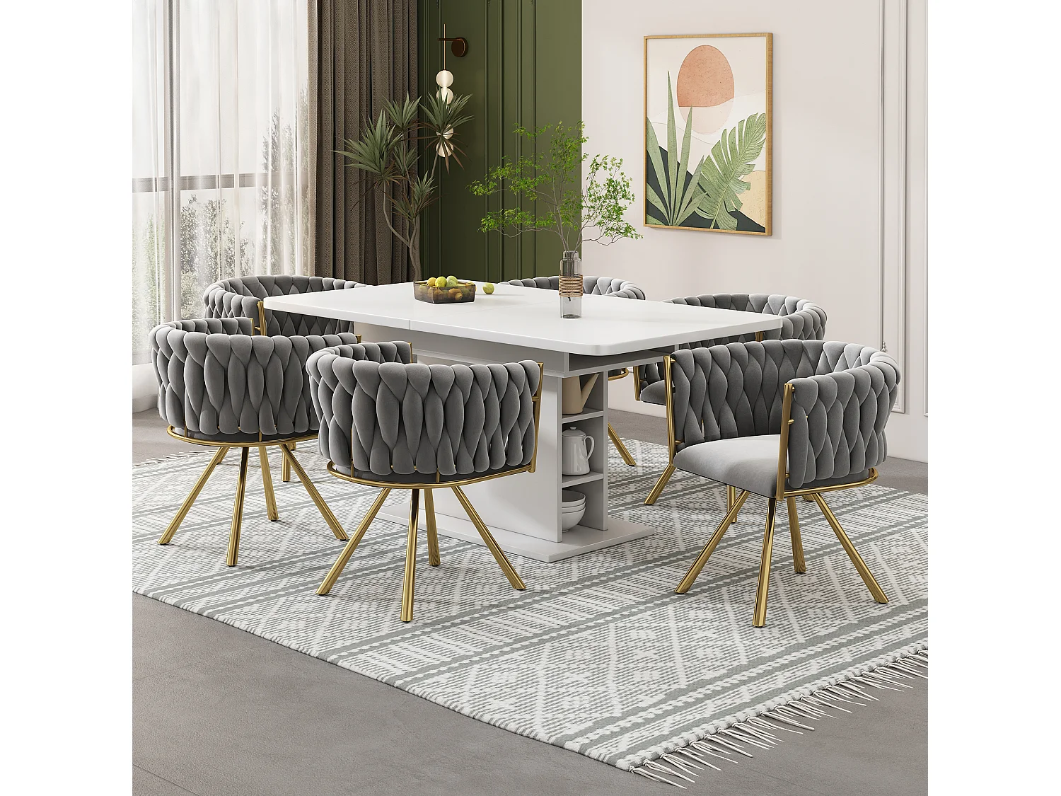 Lot de 4 chaises de salle à manger pivotantes avec accoudoirs - 59 x 54 x 72 cm - Velours - Gris + or