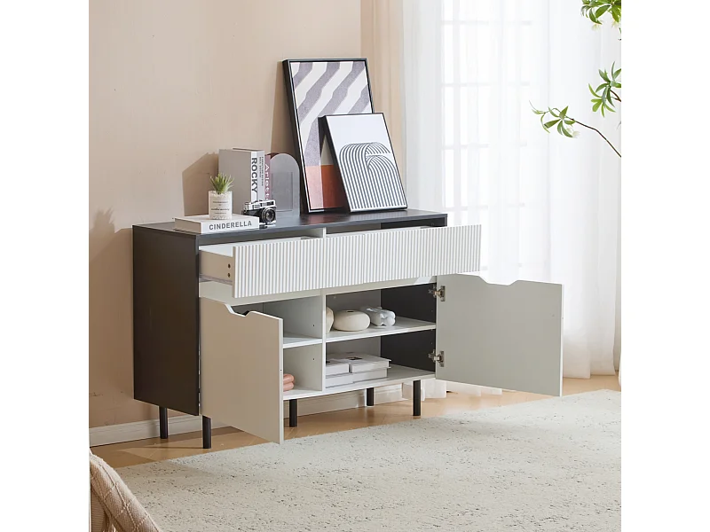 Komoda z 2 drzwiami i 2 szufladami - 120 x 40 x 80 cm - Drewno MDF - Regulowane półki - Biały