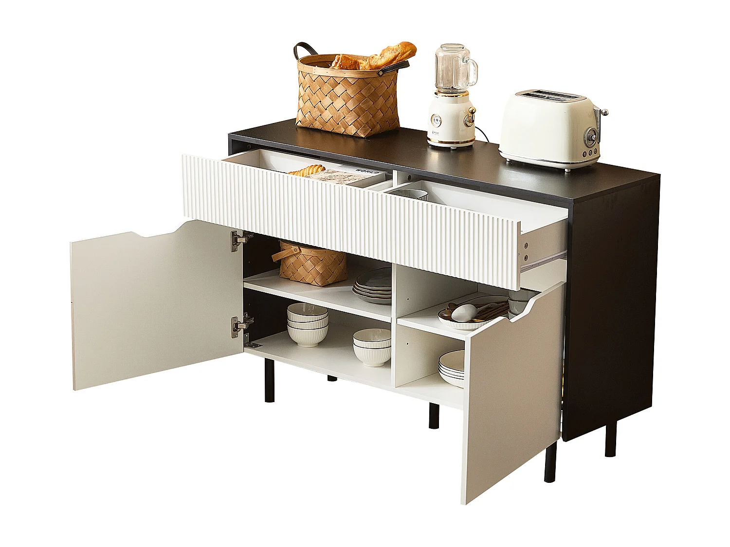 Sideboard mit 2 Türen und 2 Schubladen - 120 x 40 x 80 cm - MDF-Holz - verstellbare Regale - Weiß