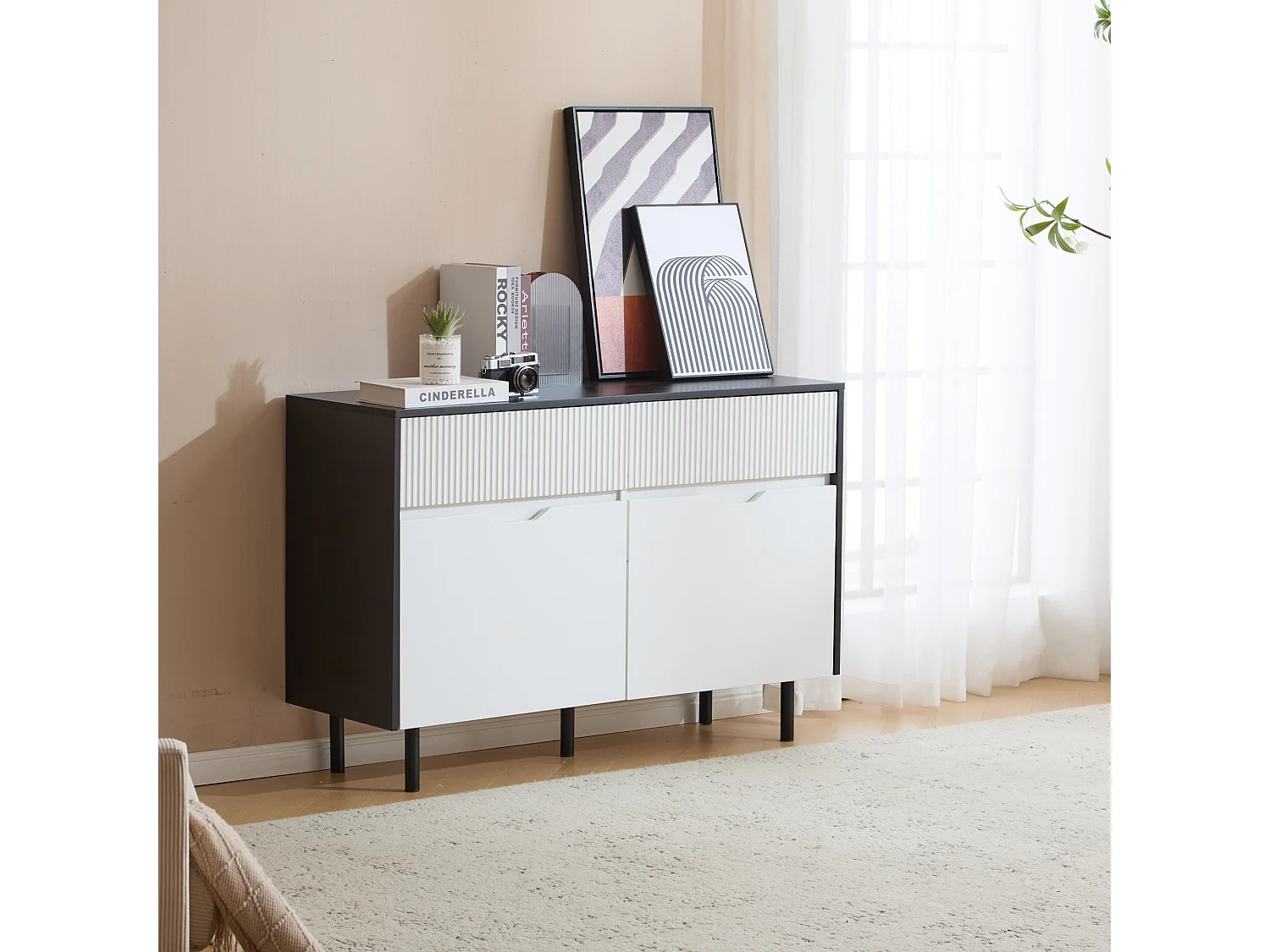 Sideboard mit 2 Türen und 2 Schubladen - 120 x 40 x 80 cm - MDF-Holz - verstellbare Regale - Weiß