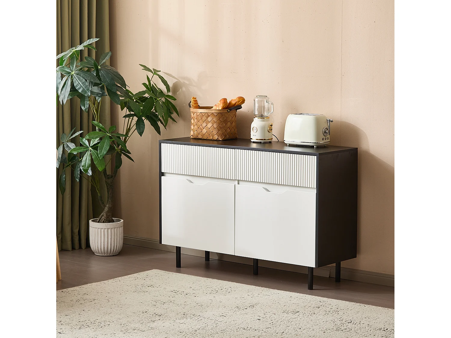 Sideboard mit 2 Türen und 2 Schubladen - 120 x 40 x 80 cm - MDF-Holz - verstellbare Regale - Weiß