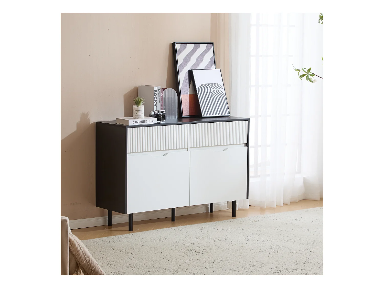 Buffet avec 2 portes et 2 tiroirs - 120 x 40 x 80 cm - Bois MDF - Etagères réglables - Blanc