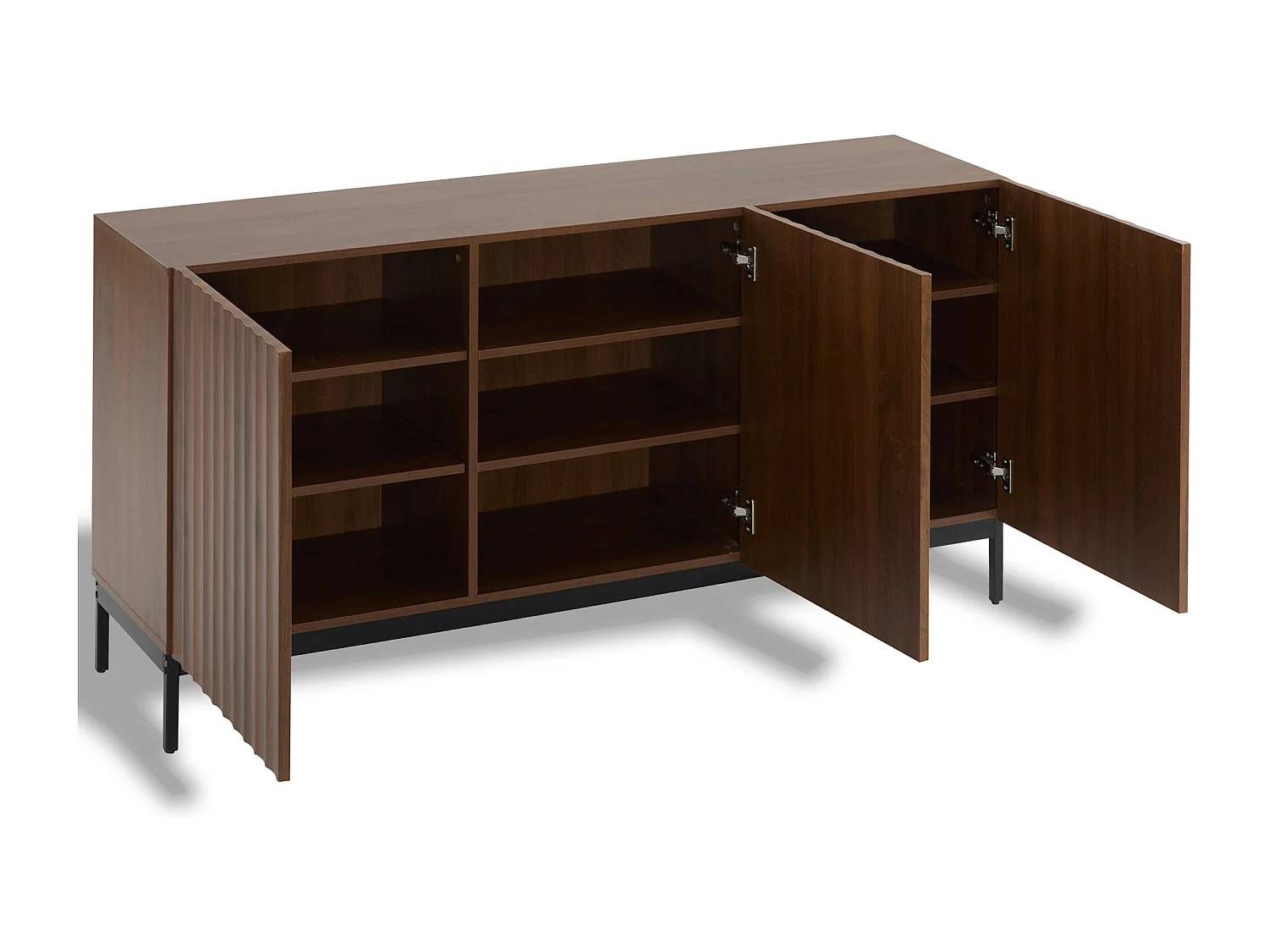Buffet avec 3 portes - 150 x 40 x 80 cm - Bois MDF - Etagères réglables - Design 3D ondulé - Marron