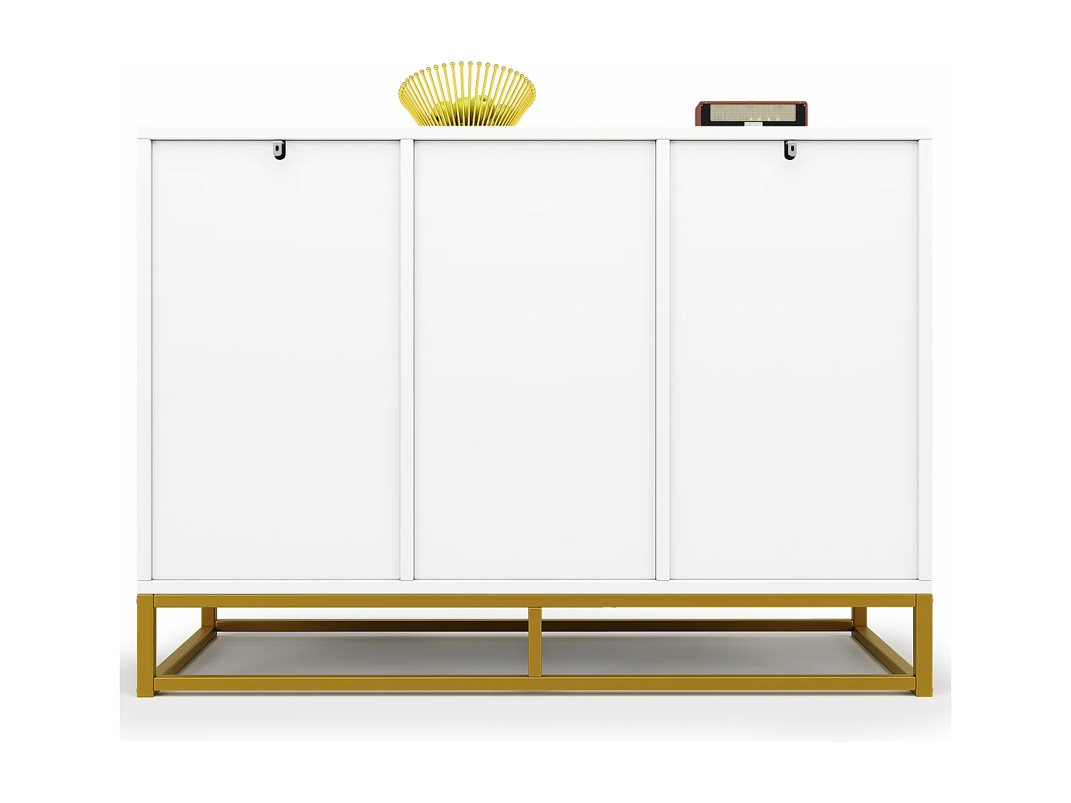 Buffet avec 3 portes - 120 x 40 x 85 cm - MDF et pieds en métal doré - pour salon, salle à manger - Blanc