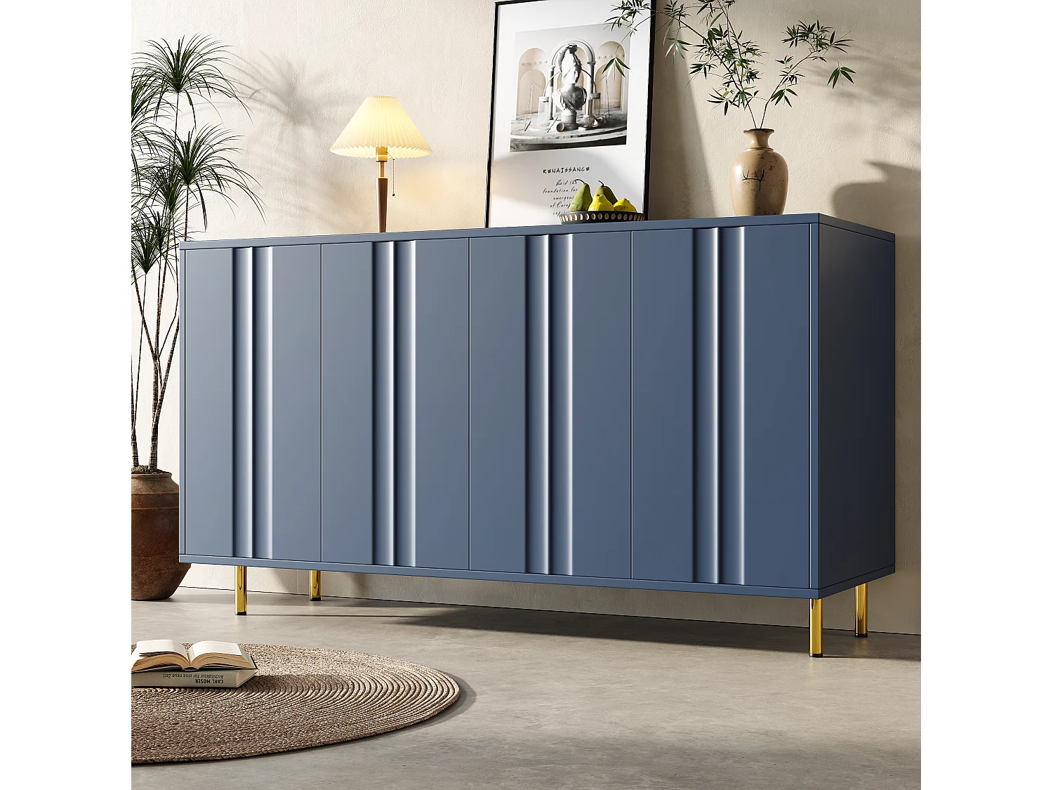 Buffet avec 4 portes - 140 x 40 x 85.9 cm - MDF + pieds en métal - pour salon, salle à manger - Noir