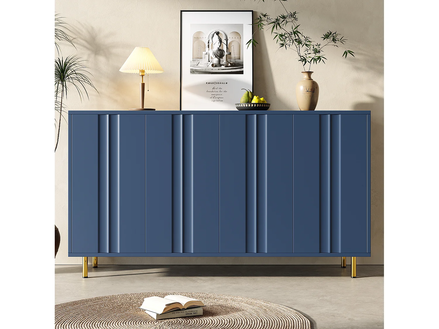 Buffet avec 4 portes - 140 x 40 x 85.9 cm - MDF + pieds en métal - pour salon, salle à manger - Noir