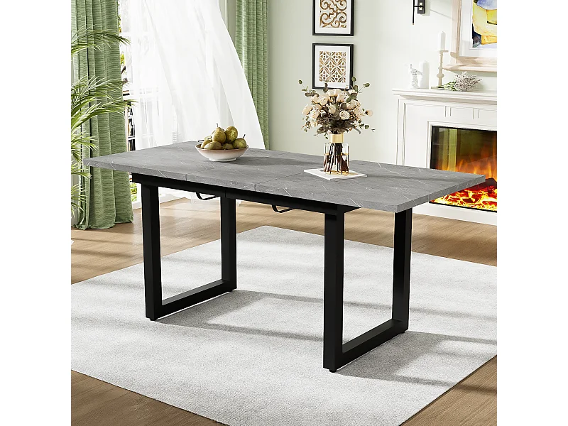 Ausziehbarer Esstisch für 4 bis 6 Personen - 140/180 x 80 x 75 cm - MDF und Eisenbeine - Marmoreffekt - Grau