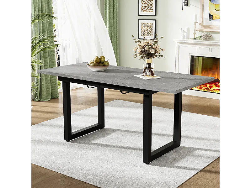 Mesa de comedor extensible para 4 a 6 personas - 140/180 x 80 x 75 cm - Patas de MDF y hierro - Efecto mármol - Gris
