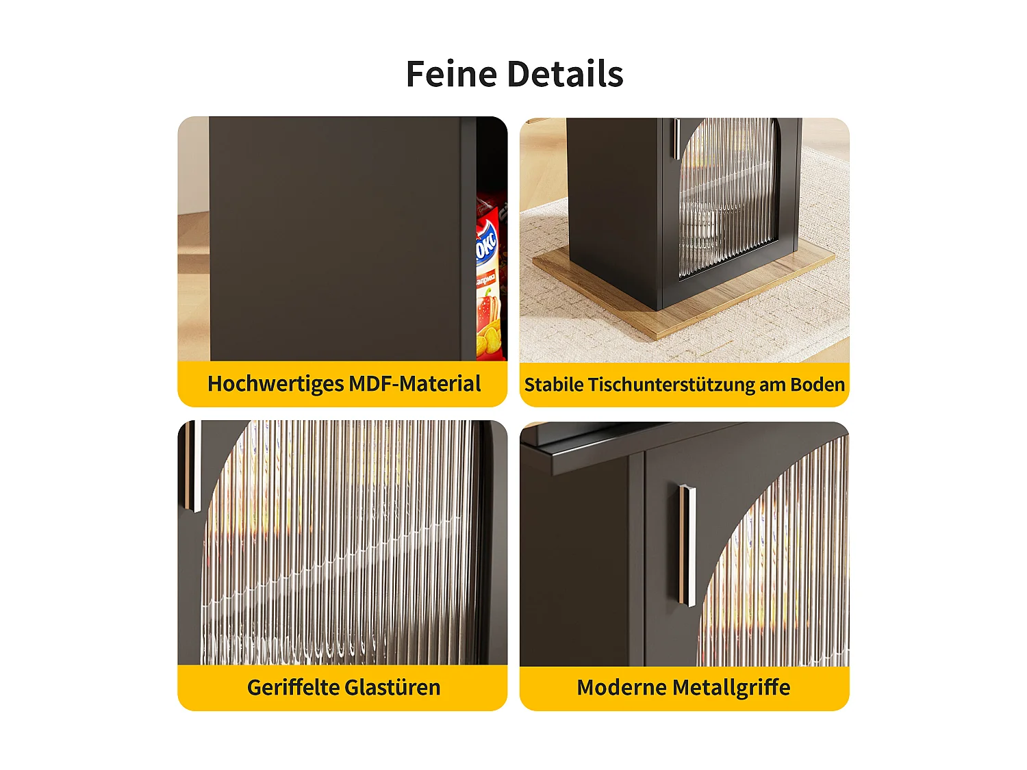 Ausziehbarer Esstisch für 4 bis 6 Personen mit 1 Tür - 110/140 x 80 x 76 cm - MDF-Holz - für Küche und Wohnzimmer - Natur + Schwarz