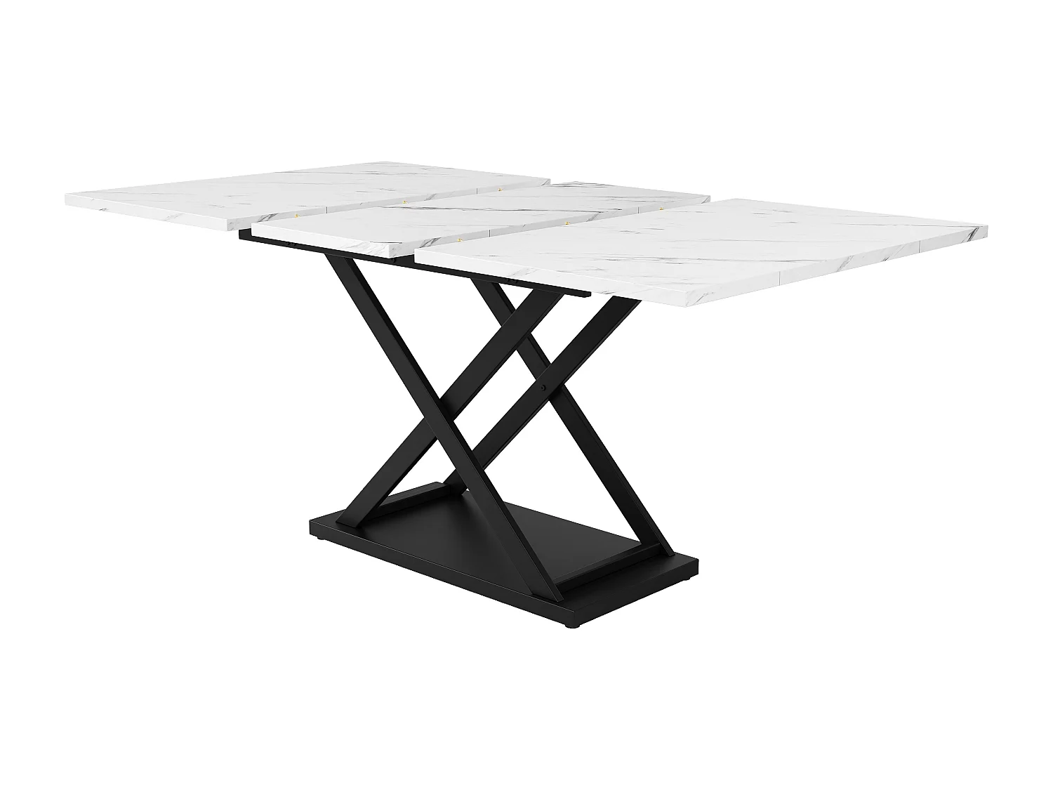 Ensemble table extensible avec 2 portes + 4 chaises en velours noir - 120/160 x 80 x 75 cm - Bois MDF et pièds en métal croissés - Blanc