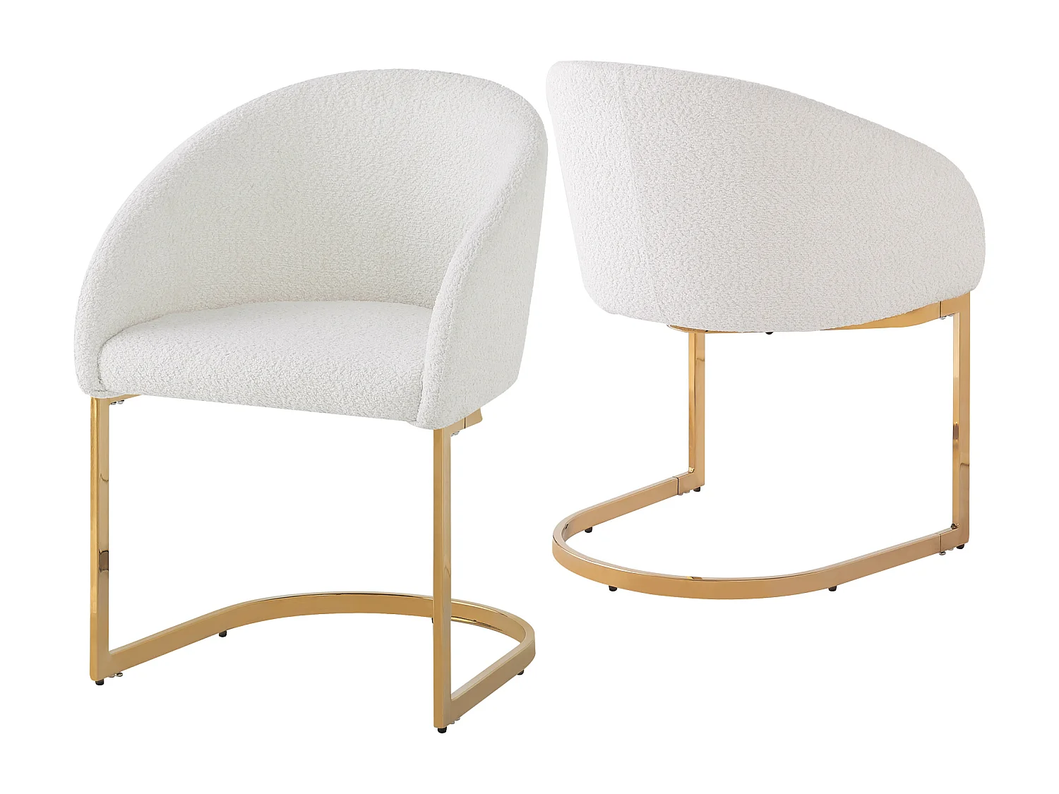 Juego de 2 sillas Cantilever con respaldo, sillas de comedor - 57 x 57,5 x 78 cm - Terciopelo Boucle y patas de hierro - Beige