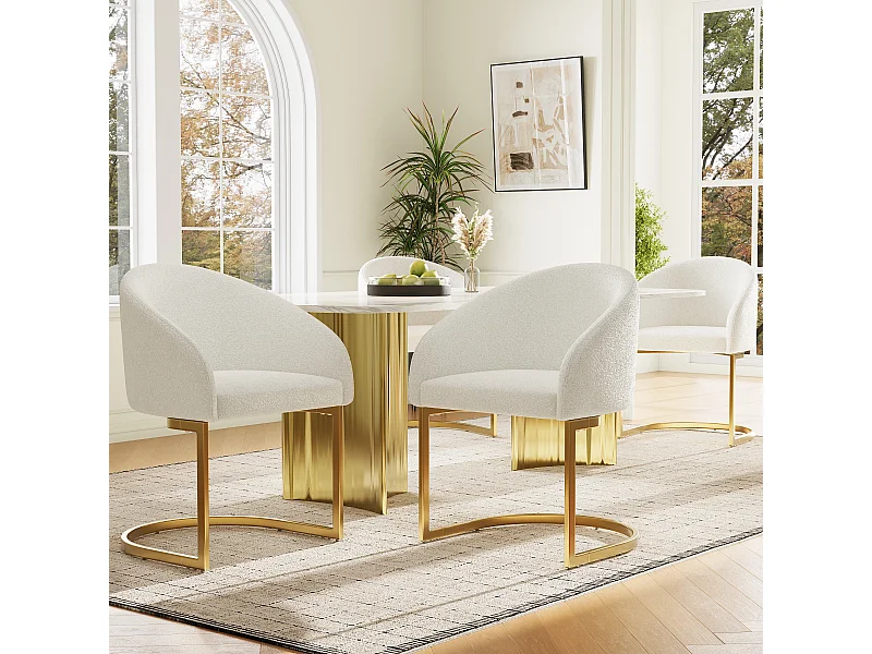 Set di 4 sedie a sbalzo con schienale, sedie da pranzo - 57 x 57,5 x 78 cm - velluto bouclé e gambe in ferro - beige