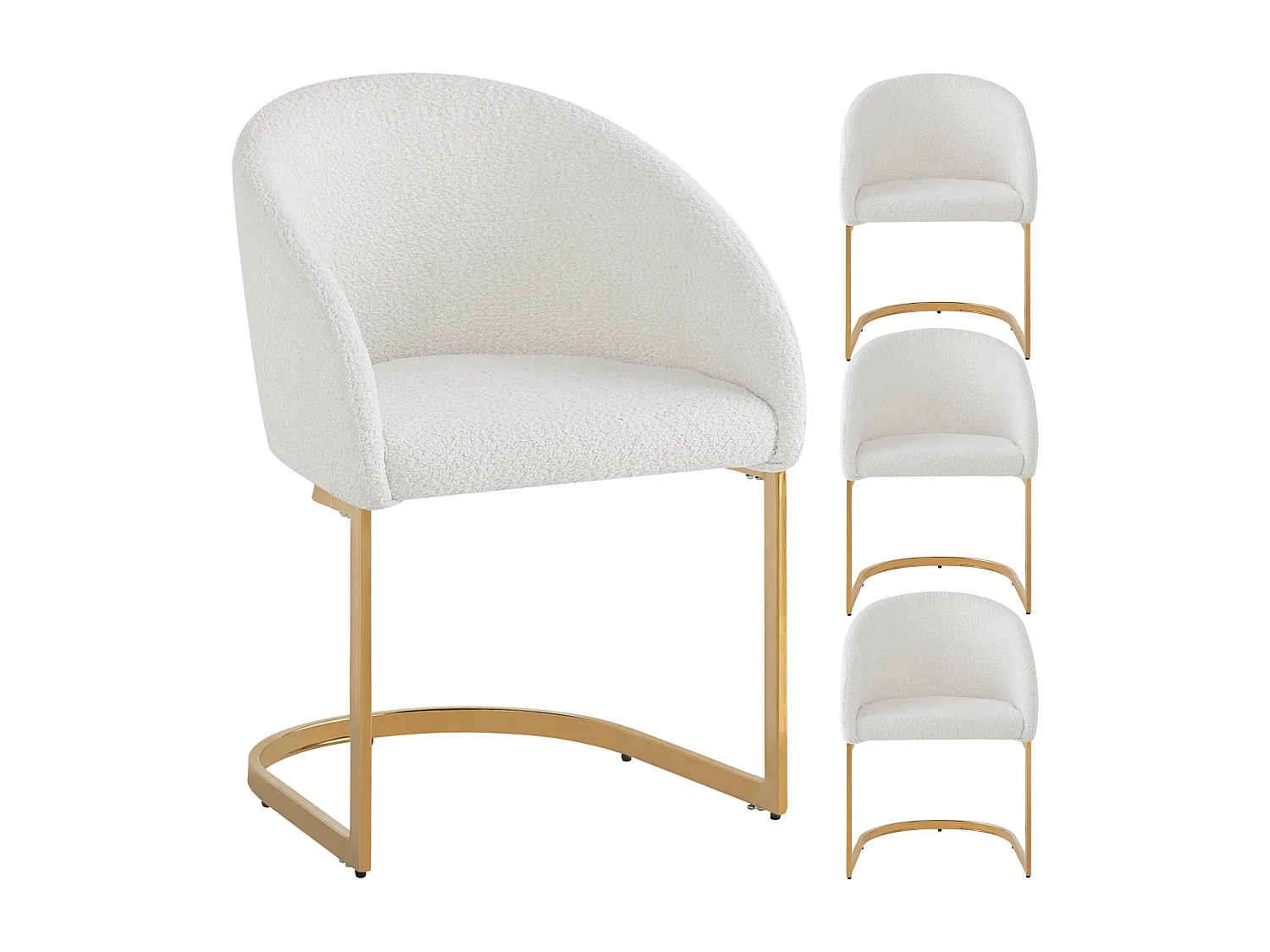 Set di 4 sedie a sbalzo con schienale, sedie da pranzo - 57 x 57,5 x 78 cm - velluto bouclé e gambe in ferro - beige