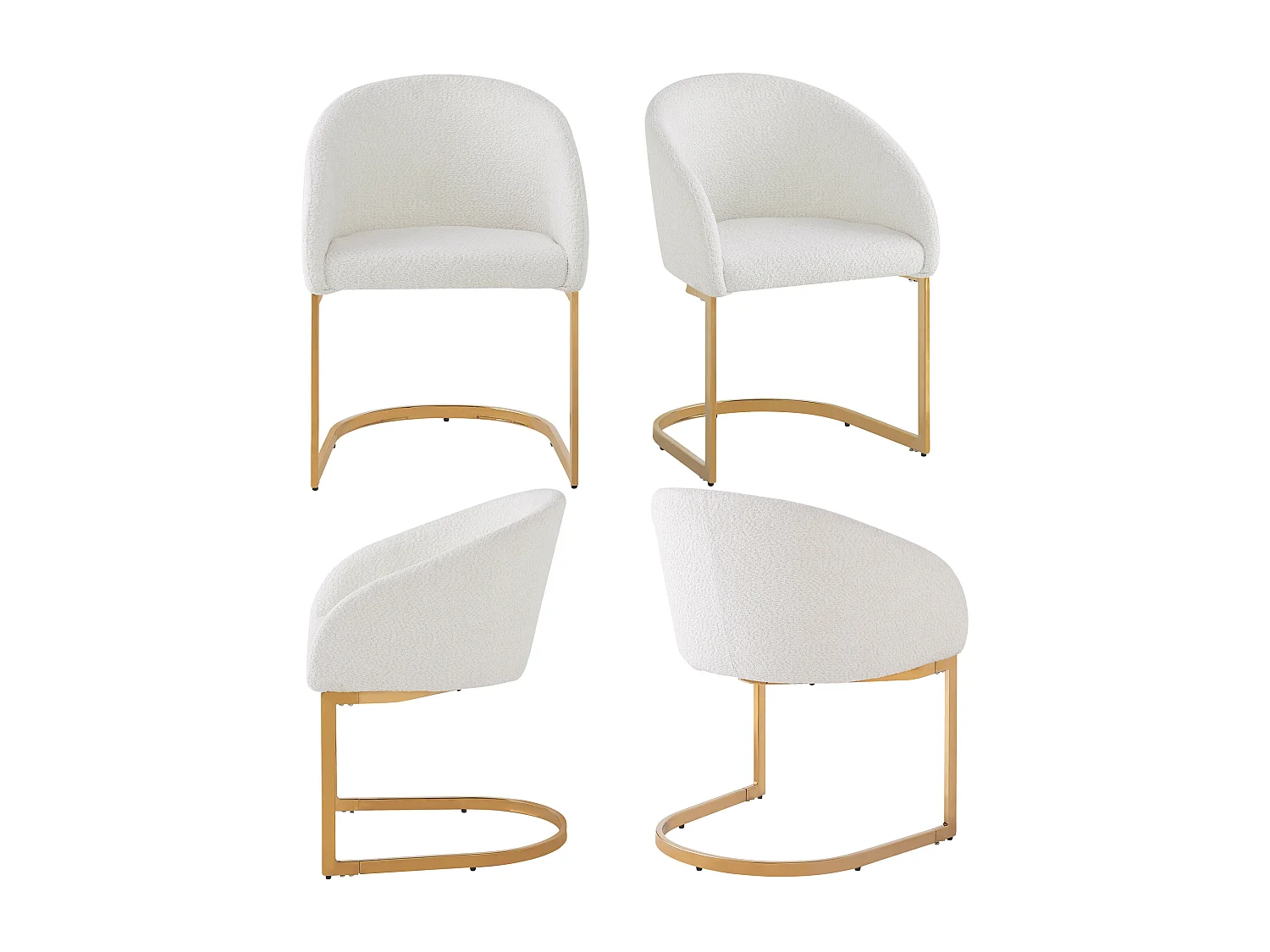 Lot de 4 chaises cantilever avec dossier, chaises de salle à manger - 57 x 57.5 x 78 cm - Velours bouclé et pièds en fer - Beige