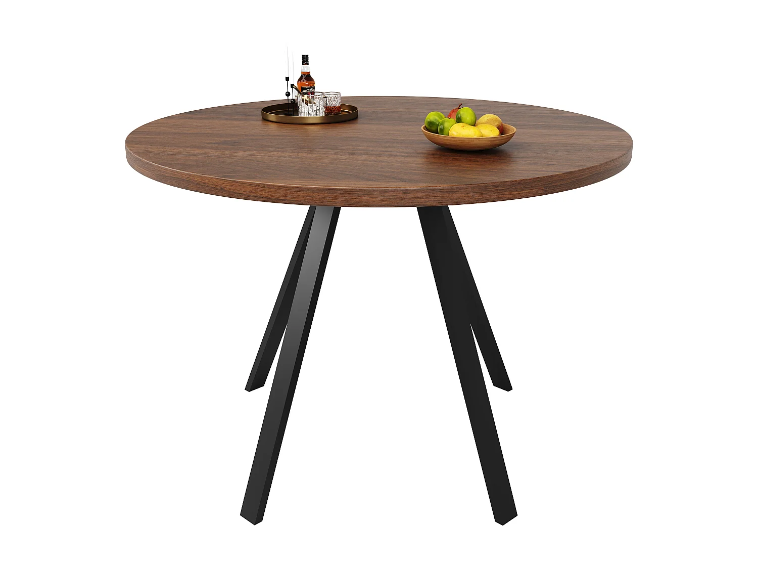 Ensemble table ronde + 4 chaises en velours noir sans accoudoirs - D 80 x H 75 cm - Bois MDF - Coloris noyer